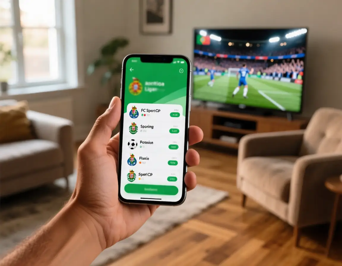 Mão a segurar smartphone com app de apostas desportivas em Portugal
