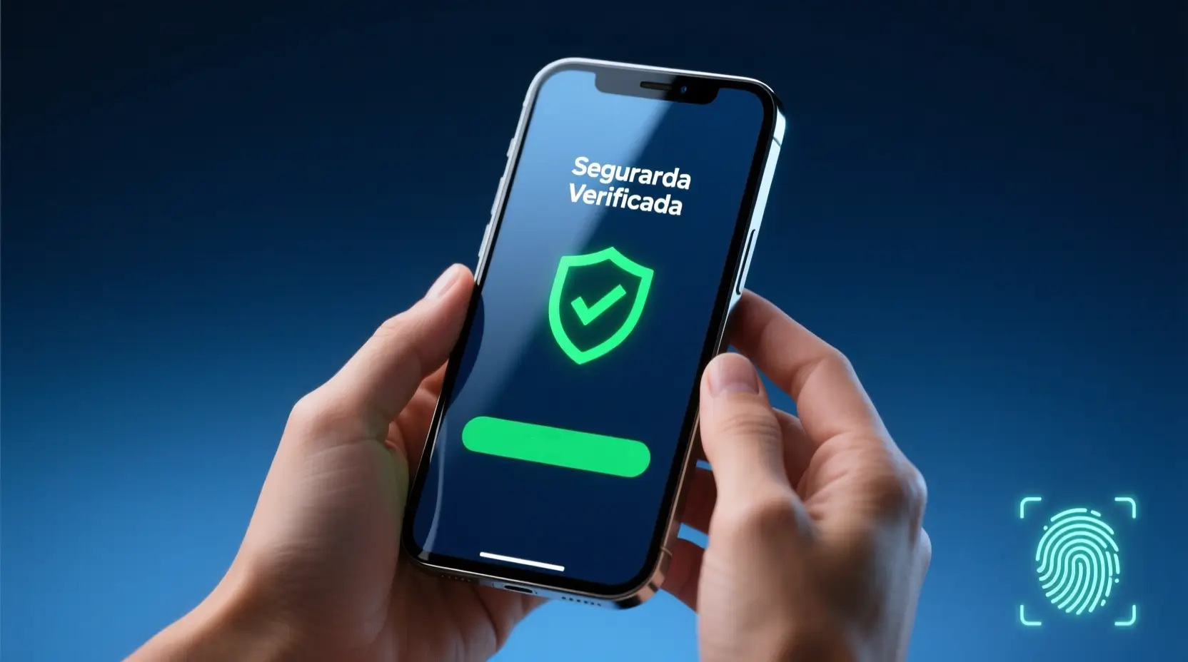 Smartphone com app de apostas segura exibindo verificação de segurança e escudo de protecção digital em Portugal