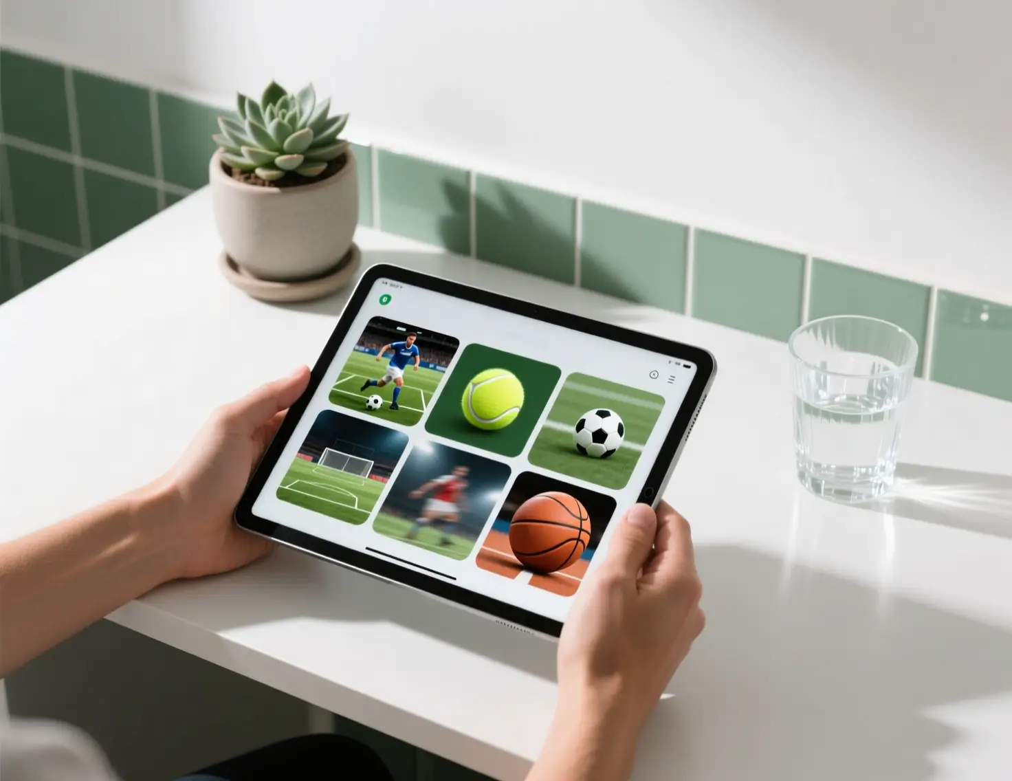 Tablet a mostrar variedade de desportos disponíveis para streaming em directo