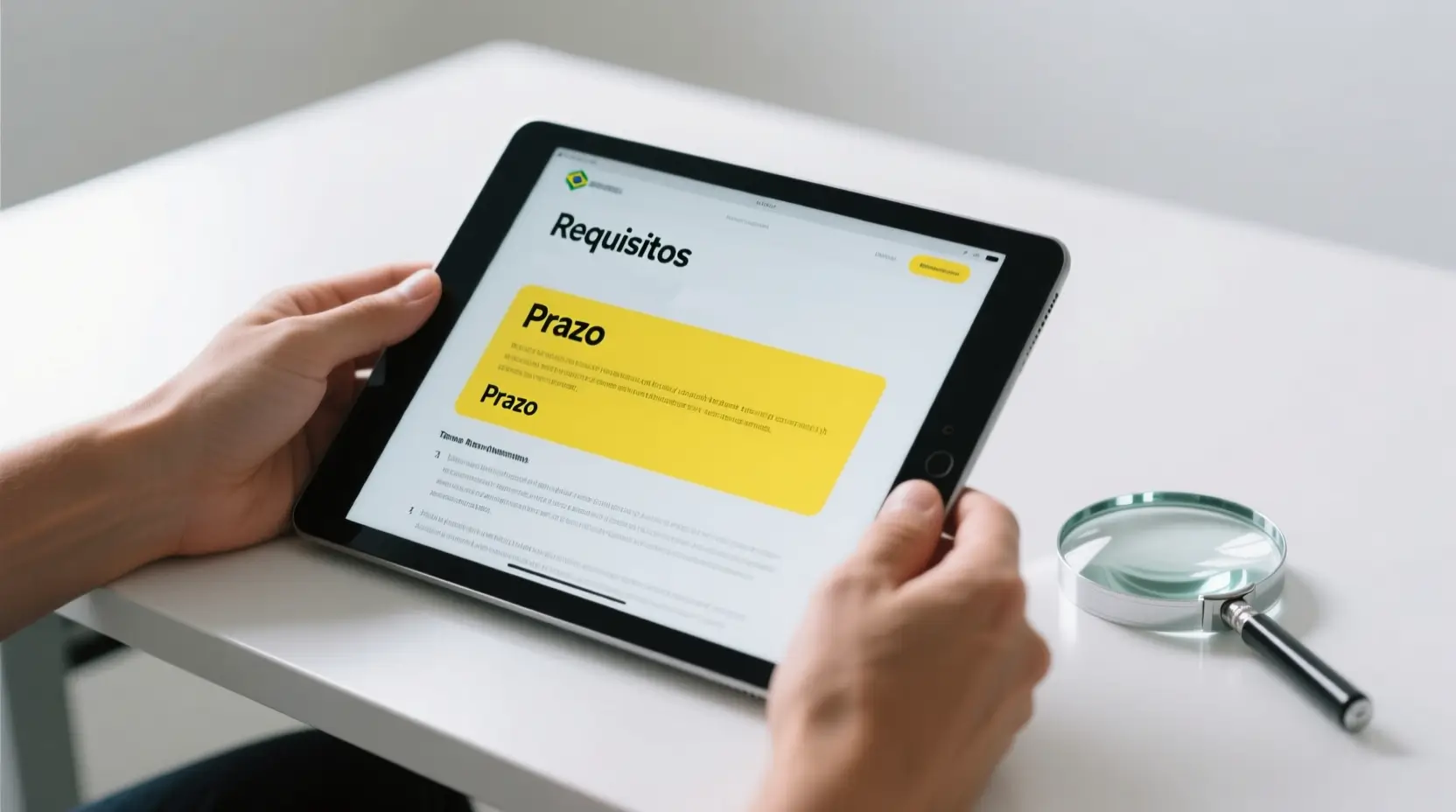 Tablet com termos e condições de bónus e lupa para analisar requisitos de apostas